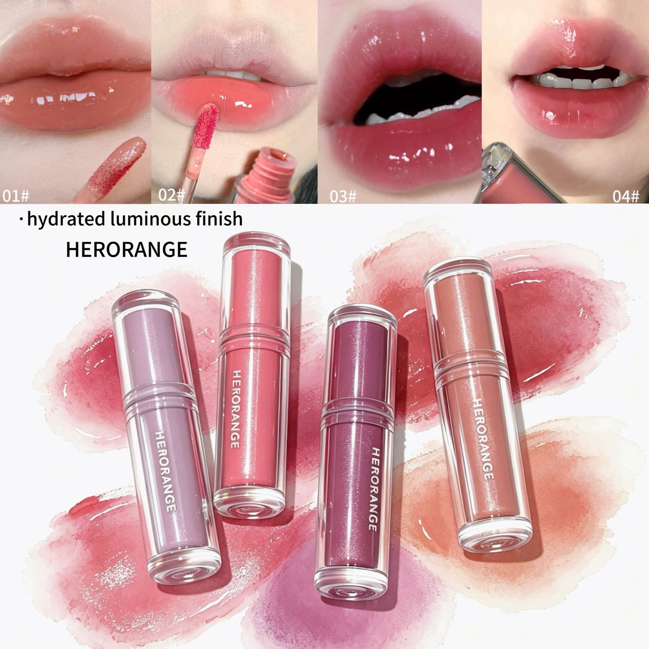 Lip Tint Korean - Herorange Refreshing Mirror Lip Glaze Hydrating